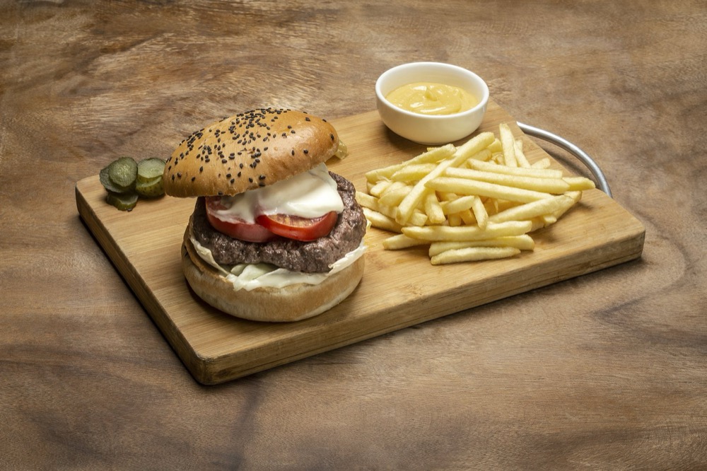 French bistro burger and fries at Bouchon Wine Bar
